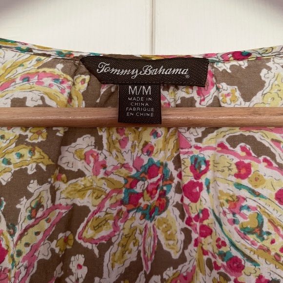 {Tommy Bahama} Paisley Print Blouse with Embellished Neckline - Women's Medium - Picture 6 of 10